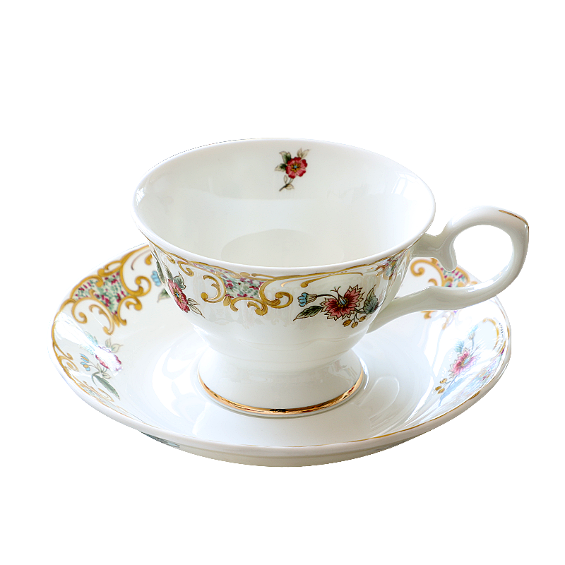 British Classic Simple Bone China Coffee Cup and Saucer Set Household Ceramic Afternoon Tea Flower Tea Cup Porcelain Coffee Cups