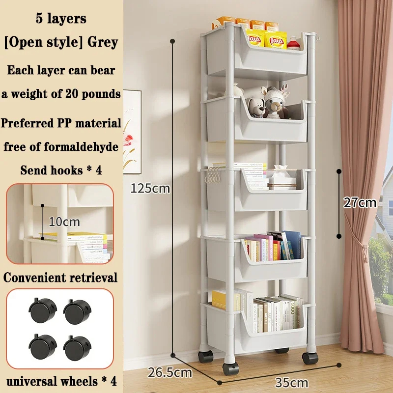 Trolley Boekenplank Verplaatsbare Boekenplank Mobiele Keuken Opbergrek Multi-Layer Opslag Shelve Met Wielen Snackkar Opbergrek: Bruin