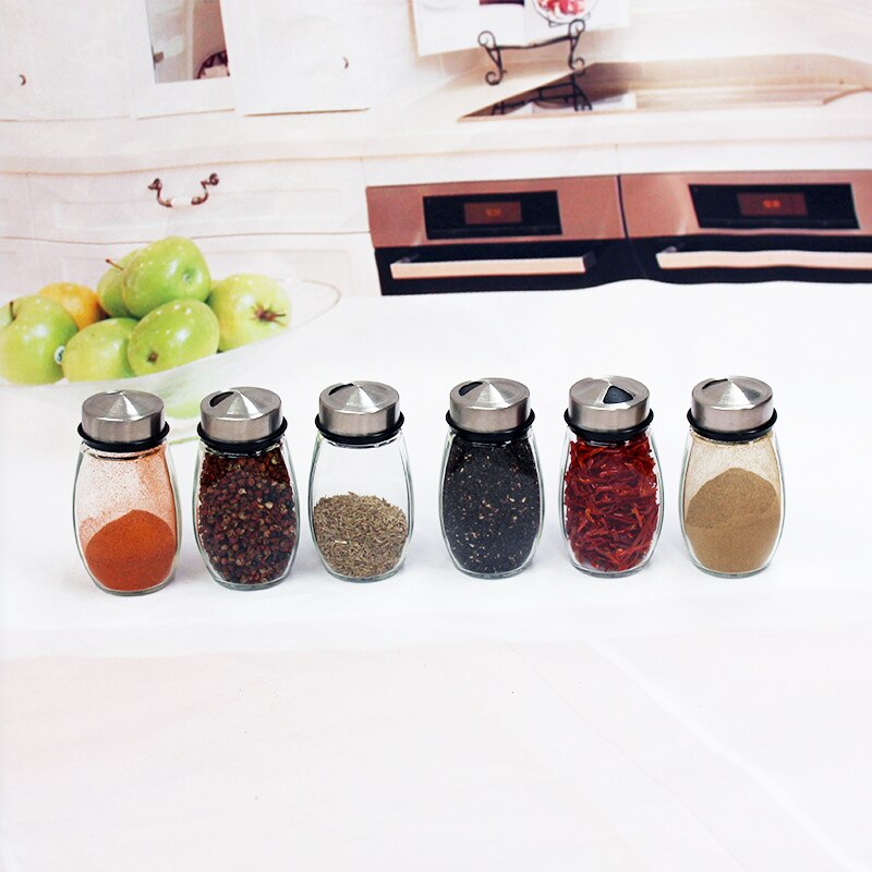 Staal Glas Cruet Kruiderij Kruidkruiken Set Zout Peper Shakers Kruiden Sprays Roterende Roestvrij