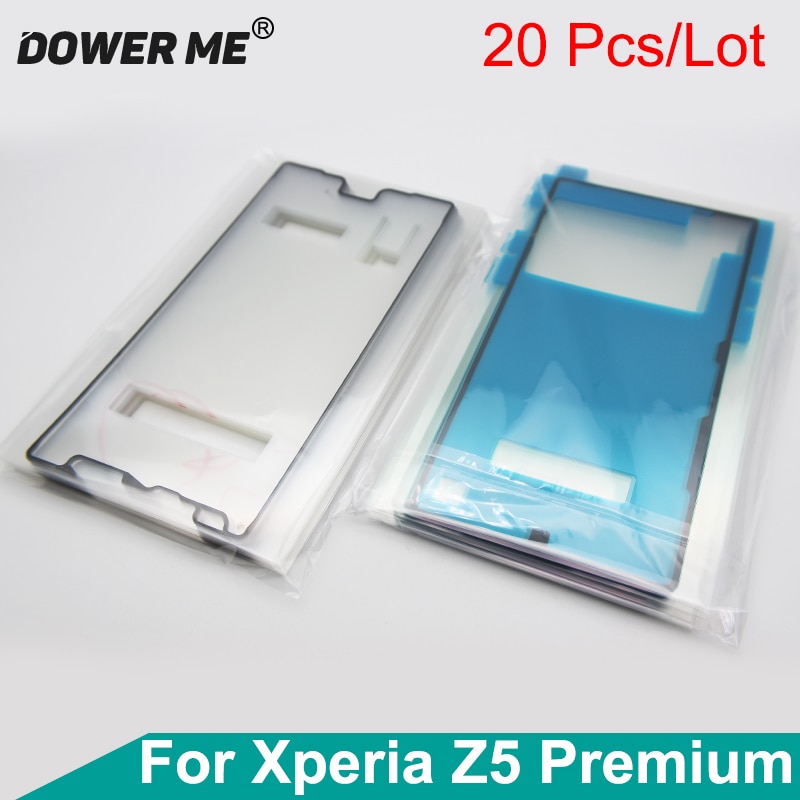 Dower  me 20 stk/parti front lcd display vandtæt selvklæbende bagcover klistermærke komplet sæt tape til sony  z5 premium  z5p plus  e6883/33