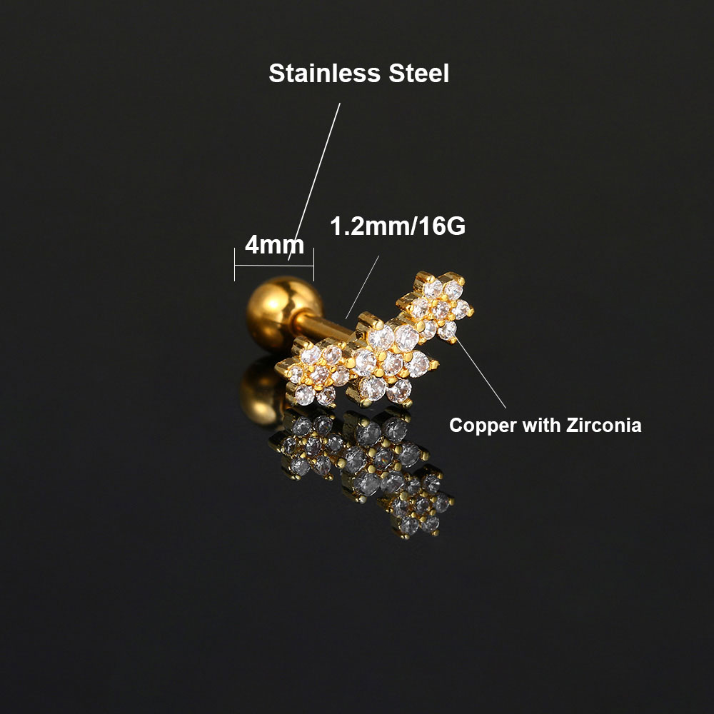 Sexy Flower Zircon Ear Piercing Stud Earring Helix Tragus Piercing for Girl Women Stainless Steel Snug Lobe Cartilage Jewelry