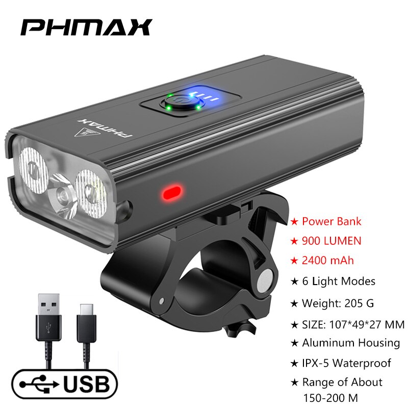 PHMAX Fahrrad Licht 2000 Lumen Scheinwerfer Regendicht Fahrrad Taschenlampe Vorderseite Lampe MTB Straße USB Ladung Rücklicht Fahrrad Laterne: QD-3101