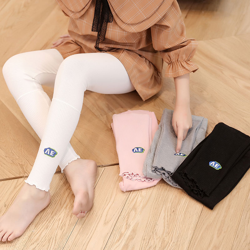 Children's Printed Embroidered Cropped Pants Spring/Summer Cotton Leggings High Stretch Fabric Girls Long Pants