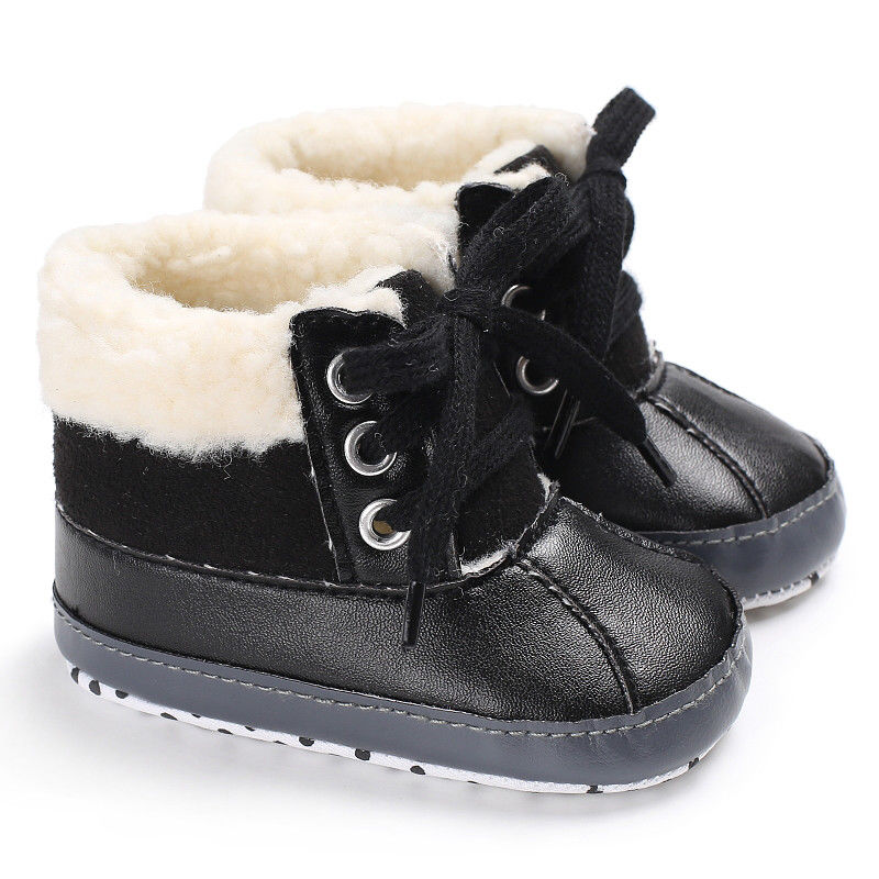 Baby drenge bløde sål krybbe sko varme støvler skridsikre sneakers 0-18m: Sort / 0-6 måneder