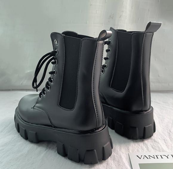 Botas Martin al tobillo de charol negro para mujer, botas con plataforma alta, antideslizantes, suela resistente al desgaste, botines para mujer
