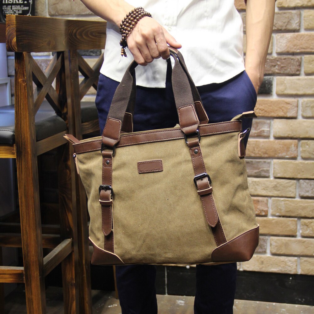 Khaki Casual Vintage Multifunction Soft Men&#39;s Canvas Travel Handbag Crossbody Shoulder Messenger Bag For Men