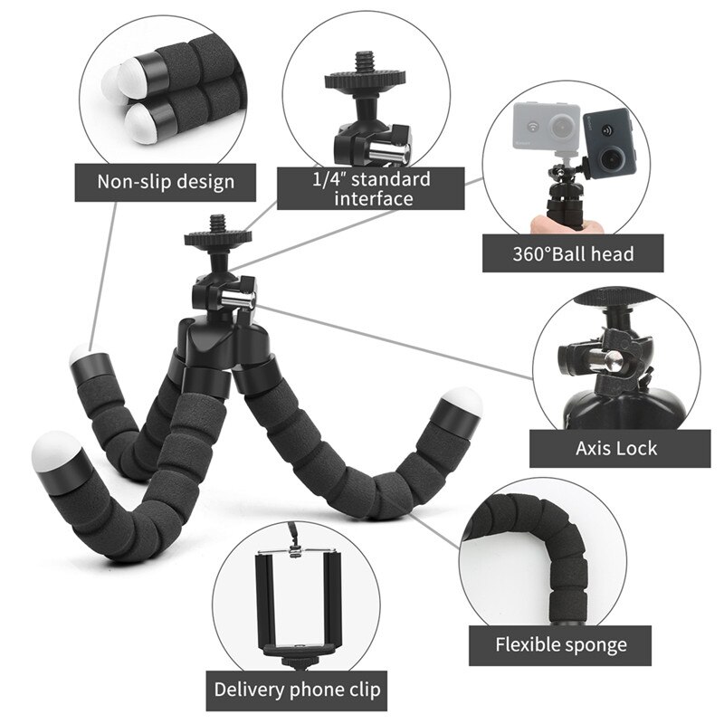 Mini Tripod Portable Flexible Sponge Octopus Stand Mount Sponge Octopus Tripod Smartphone Camera Holder Clip Stand Tripod