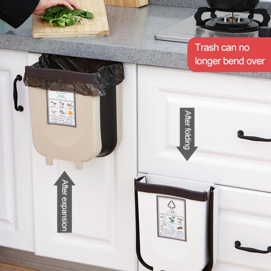 Kitchen Trash Can Cabinet Door Wall Hanging Folding Bucket Garbage Bin Container for Kitchen bathroom