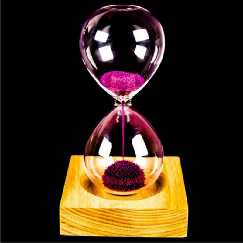 Wood glass + Iron Powder Sand Iron Flowering Magnetic Hourglass with Packaging Hourglass 13.5 * 5.5cm Wooden Seat Presents: red
