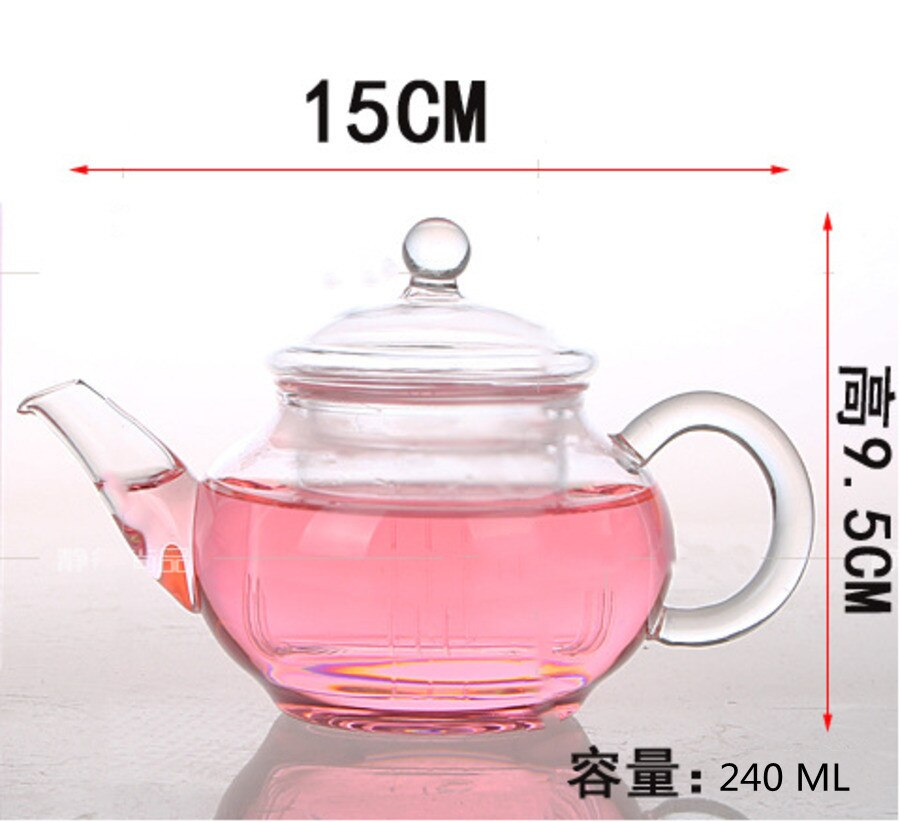 Bule de vidro transparente resistente ao calor bule com infusor chinês café flor chá folha ervas pote 240 ml chaleira durável presente