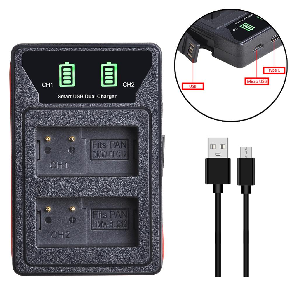 DMW-BLC12 DMW-BLC12E BLC12 Batterij + Led Ingebouwde Usb Dual Charger Voor Panasonic Lumix FZ1000 FZ200 FZ300 G5 G6 g7 GH2 GX8