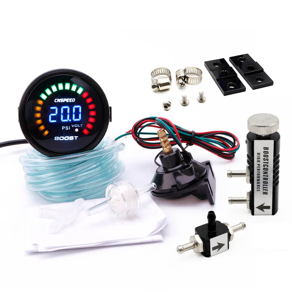 Cnspeed 2 " 52mm digital auto turbo boost gauge -15-45 psi + justerbar turbo boost controller kit 1-30 psi i kabinen: Med sort kontrol