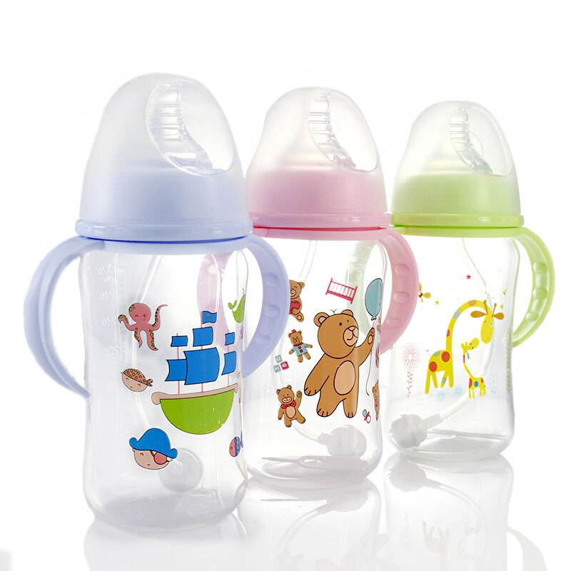 240Ml Baby Melk Fles Brede Hals Bpa Gratis Zachte Siliconen Zuigfles Met Feeder En Handvat Voor kids