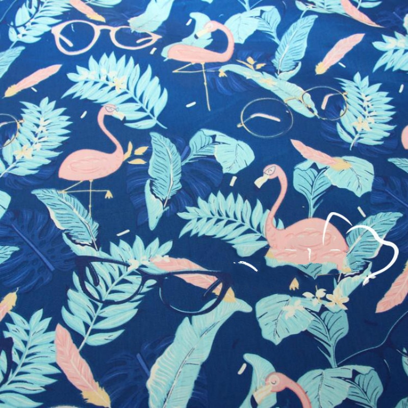 Tela de sarga de algodón con flamencos estampados, ropa de cama de manualidades, costura de retazos y telas de para confección de ropa