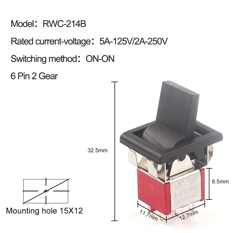 5pcs/Lot Mini Paddle Toggle Switch SPDT 2/3 Position Square Snap-in Panel Mount 5A125V 2A250V ON-ON ON-OFF-ON: GRAY