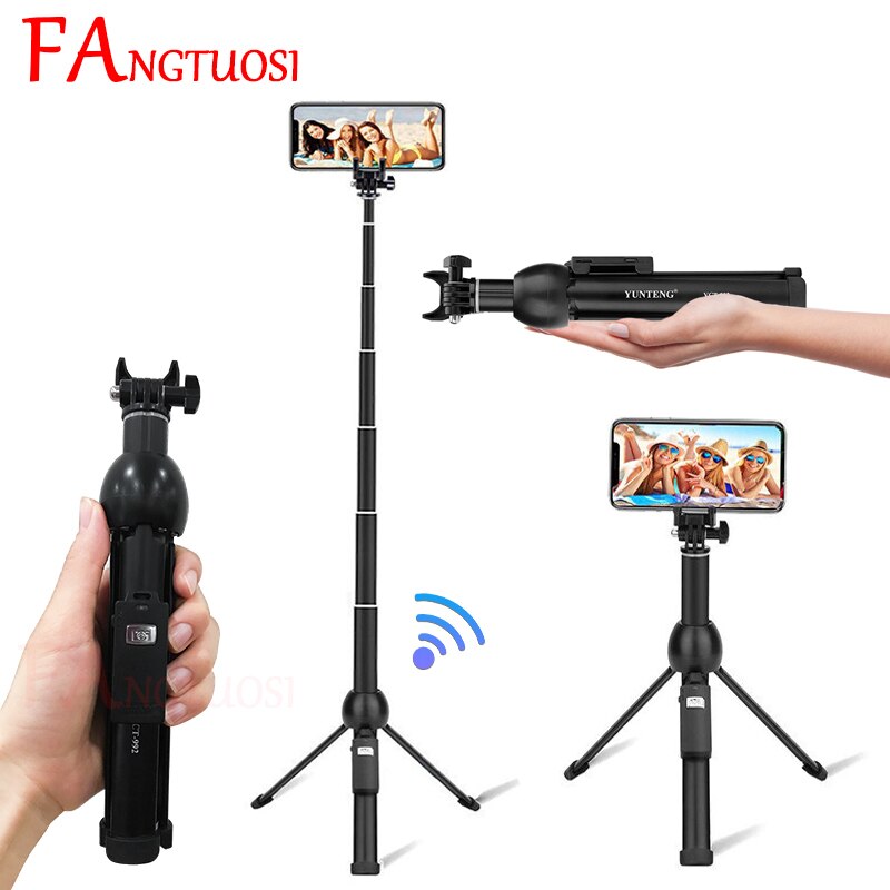 FANGTUOSI Draadloze Bluetooth selfie stick Handheld Monopod USB opladen Afstandsbediening 360 Graden Verstelbare selfie Statief