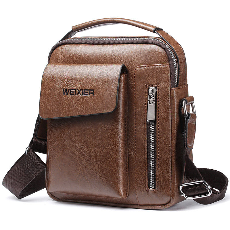 Herre business casual skulder cross body messenger pu læder håndtaske rejsetaske: Multi