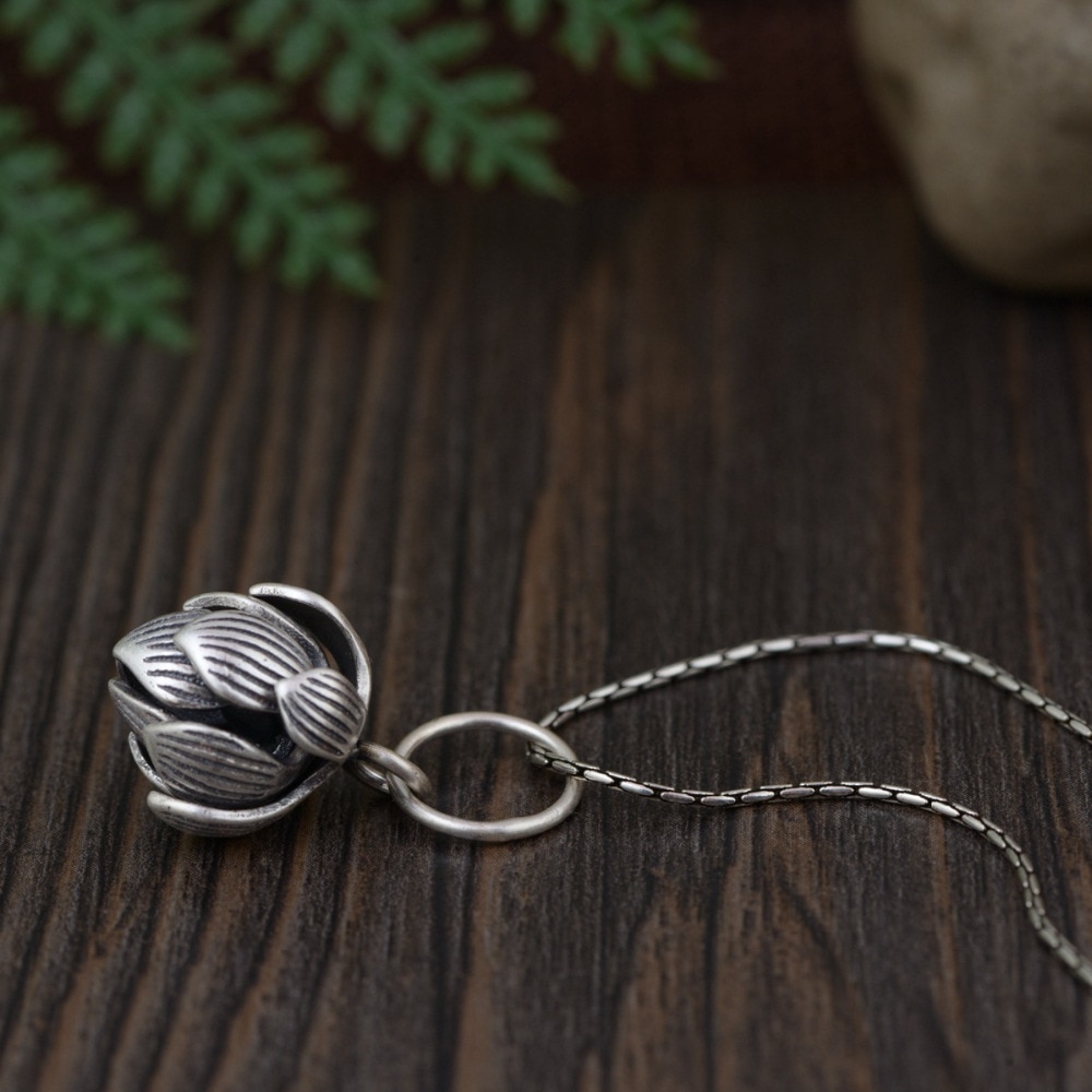 BALMORA 990 Reinem Silber Lotus Knospe Charme Anhänger für Frauen Männer Paar Jahrgang Elegante Schmuck Zubehör Ohne Kette