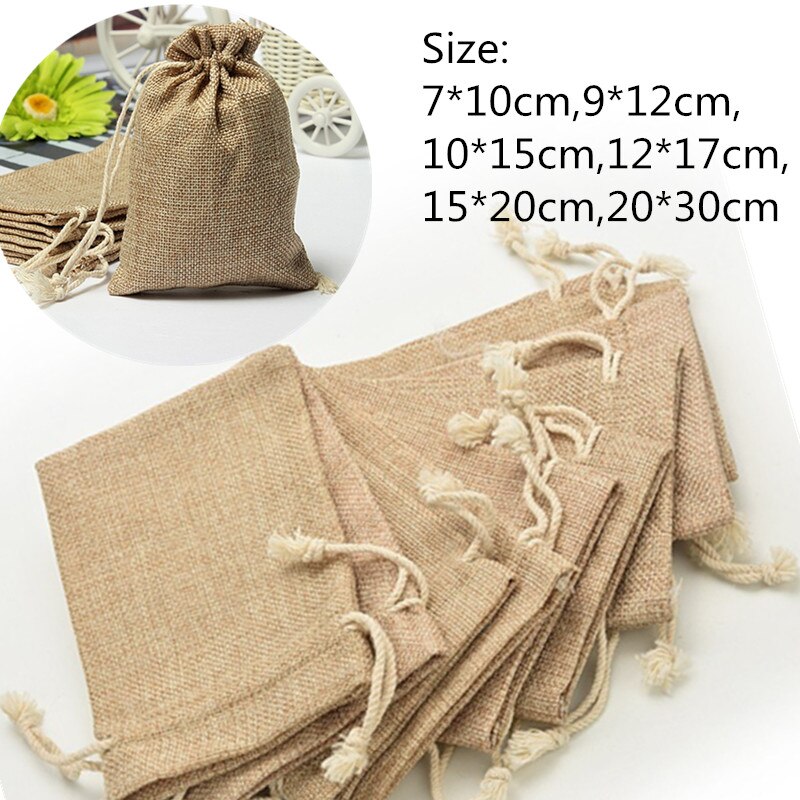 Linnen Jute Koord Bags Jute Zakken Sacks Party Gunsten Verpakking Bag Wedding Candy Bags Feestartikelen