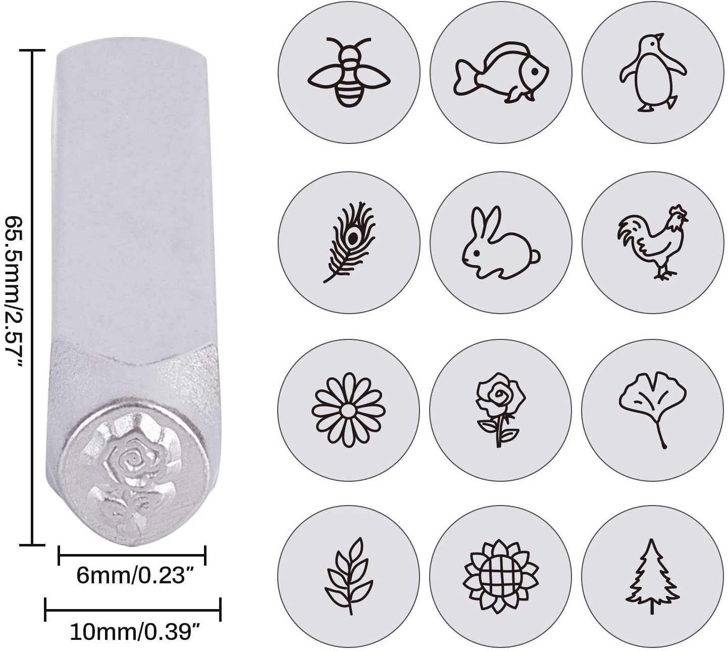 12 Pcs Romeinse Cijfers Metalen Stempel Set Ijzeren Hoofdletters Postzegels Punch Press Tool Voor Imprinting Op Sieraden Leer Hout Stempelen: Animal with Plant