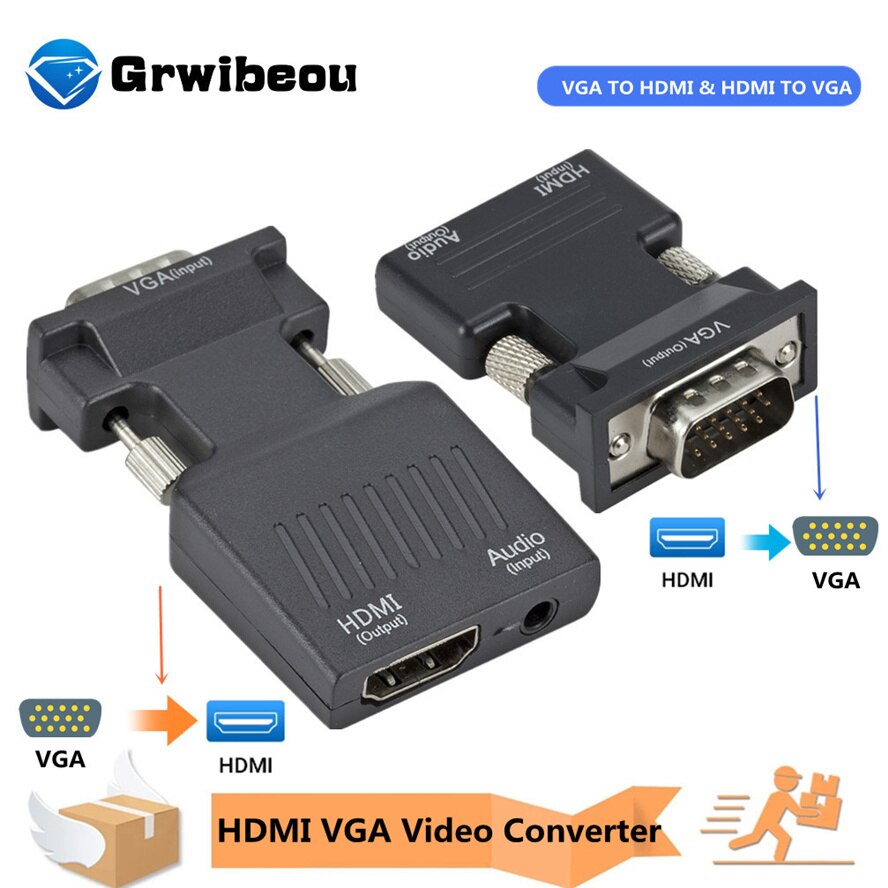 Grwibeou Vga Naar Hdmi Converter Adapter 1080P Vga Adapter Voor Pc Laptop Naar Hdtv Projector Video Audio Hdmi-compatibel Naar Vga