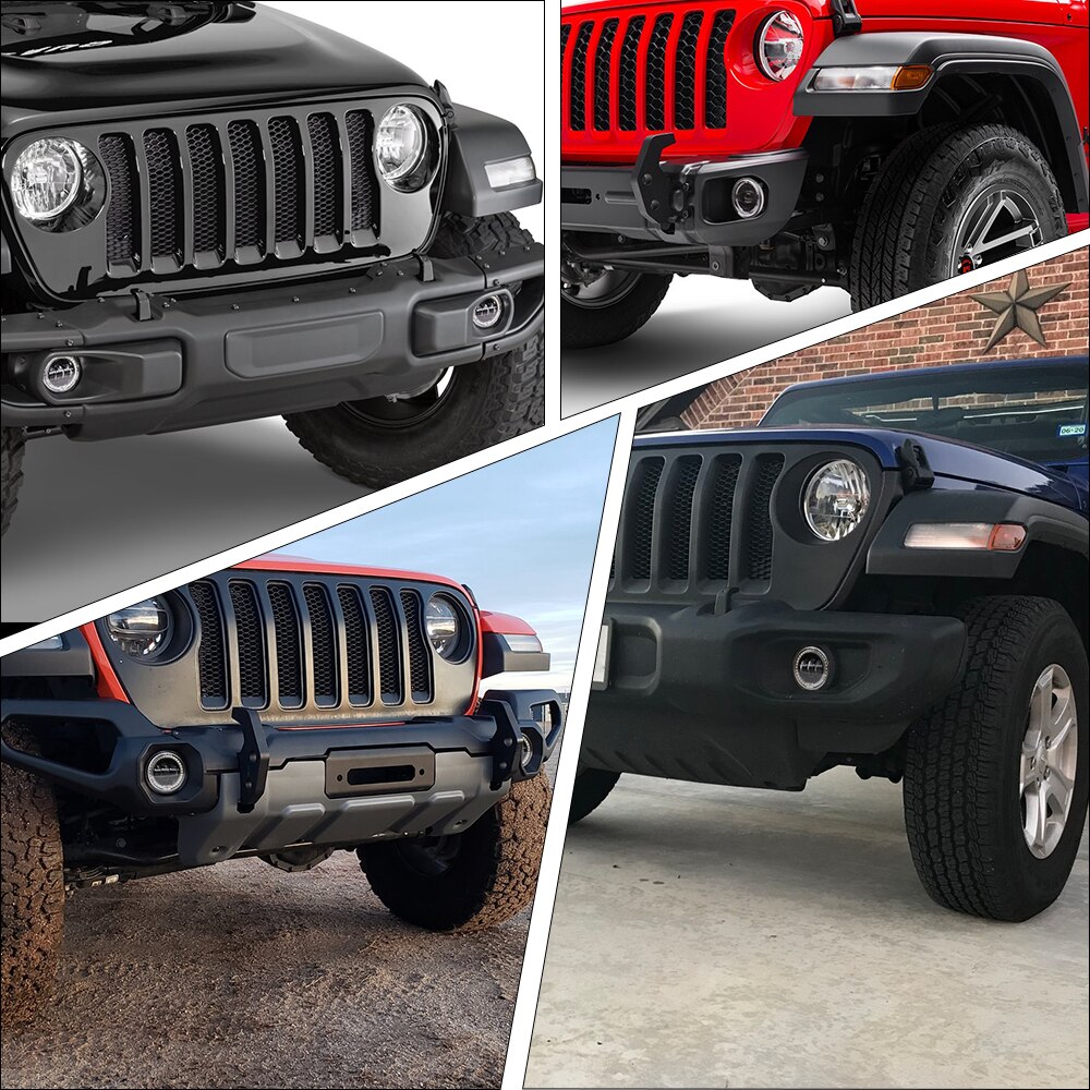 12V DC 30W LED Fog Lights with White halo Ring 1 Set Compatible with Jeep-Wrangler JL