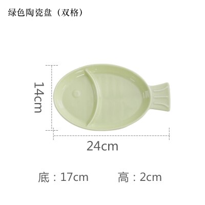 Ceramic children plate baby tableware cute cartoon kindergarten home breakfast plate grid plate biscuit fruit plate: green