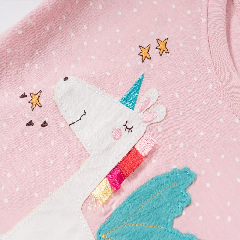 Springende meters zomer meisjes t-shirts eenhoorn applicatie schattige kinderkleding katoenen kinder t-shirts tops