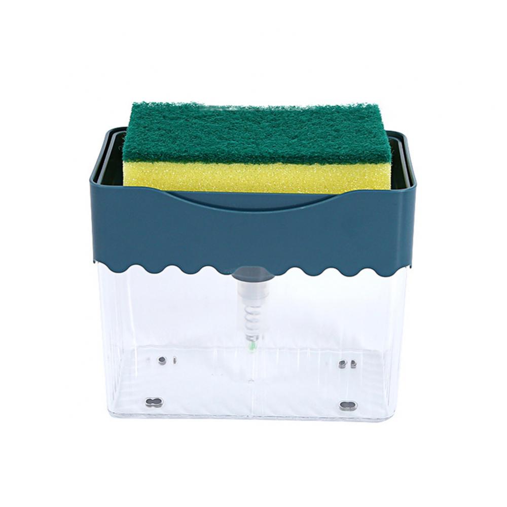 Mydelniczka + 1 podkładka robić czyszczenia mydło detergent robić mycia naczyń naciśnij dozownik gąbka podkładka robić czyszczenia pojemnik szczotka robić naczyń dla sprzątanie kuchni: Niebieski