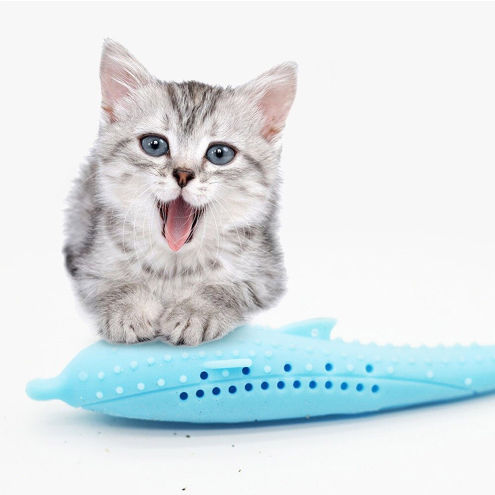 Huisdier Kat Tandenborstel Speelgoed Vis Vorm Kattenkruid Smaak Siliconen Molaire Stok Tanden Reinigen Speelgoed Voor Katten Kitten