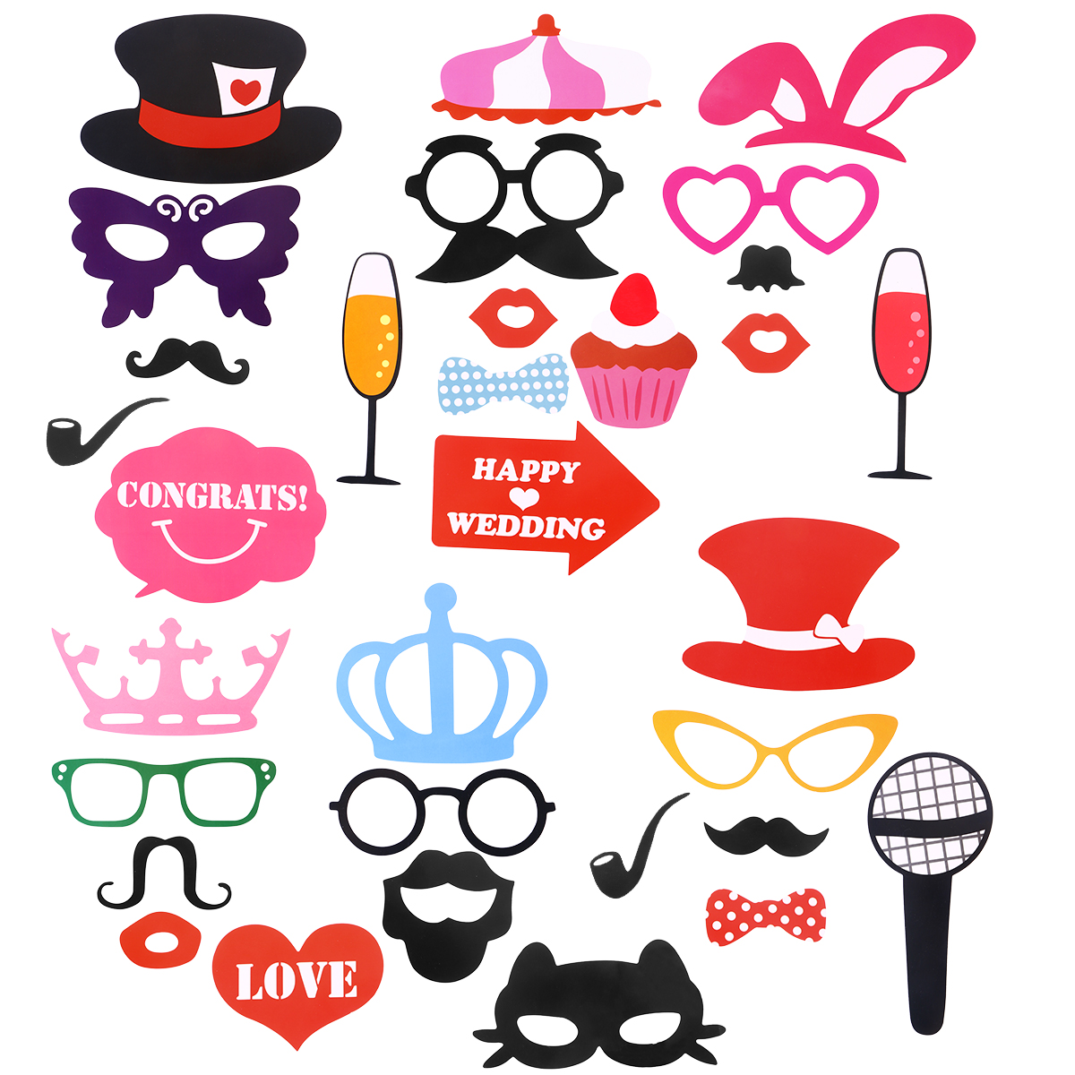 32pcs Wedding Photo Booth Props Photobooth Kits Dress Decoration Party Supplier Fun Accessories