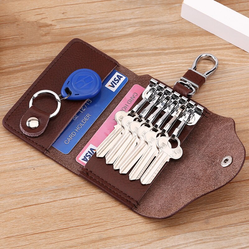 Leather Key Manager Butler Zipper Key Bag Small Wallet Mini Credit Card Bag Business Card Holder Bag Purse