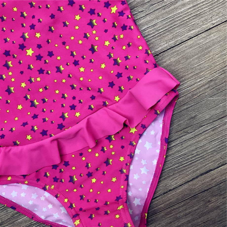 5-12 Years Girl One Piece Swimsuit Stars Print Kids Swimwear Cross Back Child Girl Bathing Suit Young Girls Swimming Suit Black