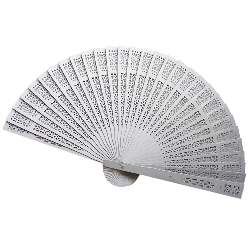 Sandelhout Fan Opengewerkte Gesneden Houten Fan Bruiloft Ventilator 20Cm: Zilver