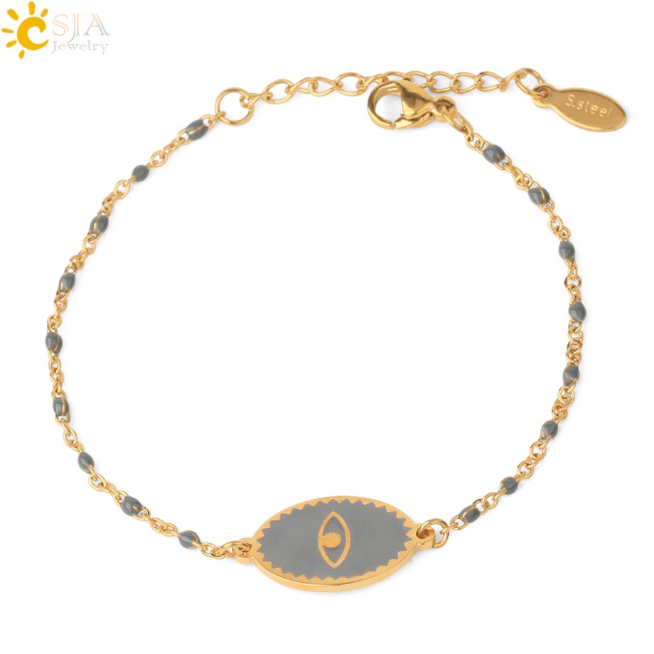 CSJA smalto Evil Eye Charms bracciali bracciale in acciaio inossidabile 2022 bracciale Femme Color oro Link gioielli di moda Pulseras S719: Grey