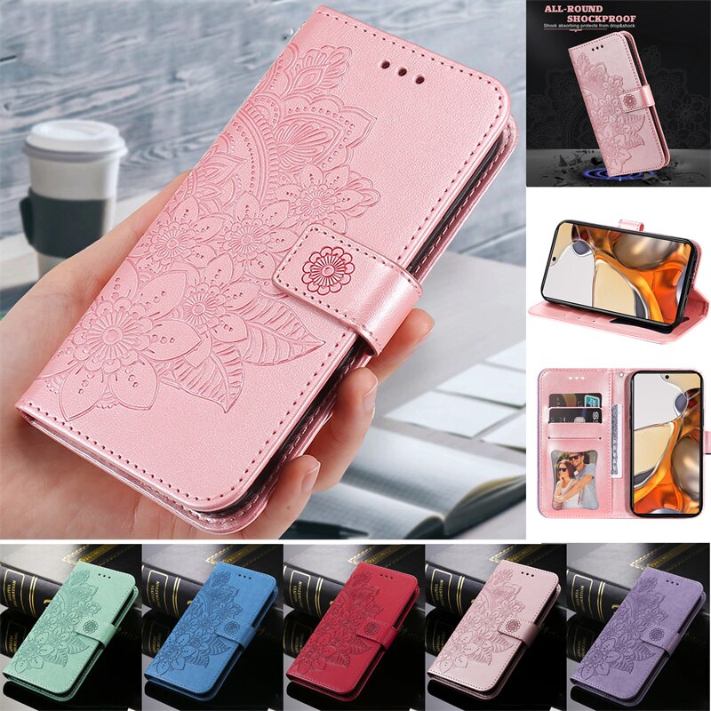 A03 rdzeń etui do Samsung Galaxy A03 rdzeń a03core A03S A 03 S A03 S A 03 S okładka wytłoczony siedmiopłatkowy kwiat klapki kabura Coque