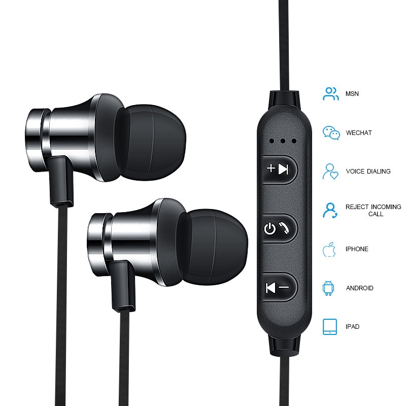 Trådløs bluetooth øretelefon håndfri halsbånd magnetisk headset stereo sport musik gaming hovedtelefon med mikrofon til alle smartphones