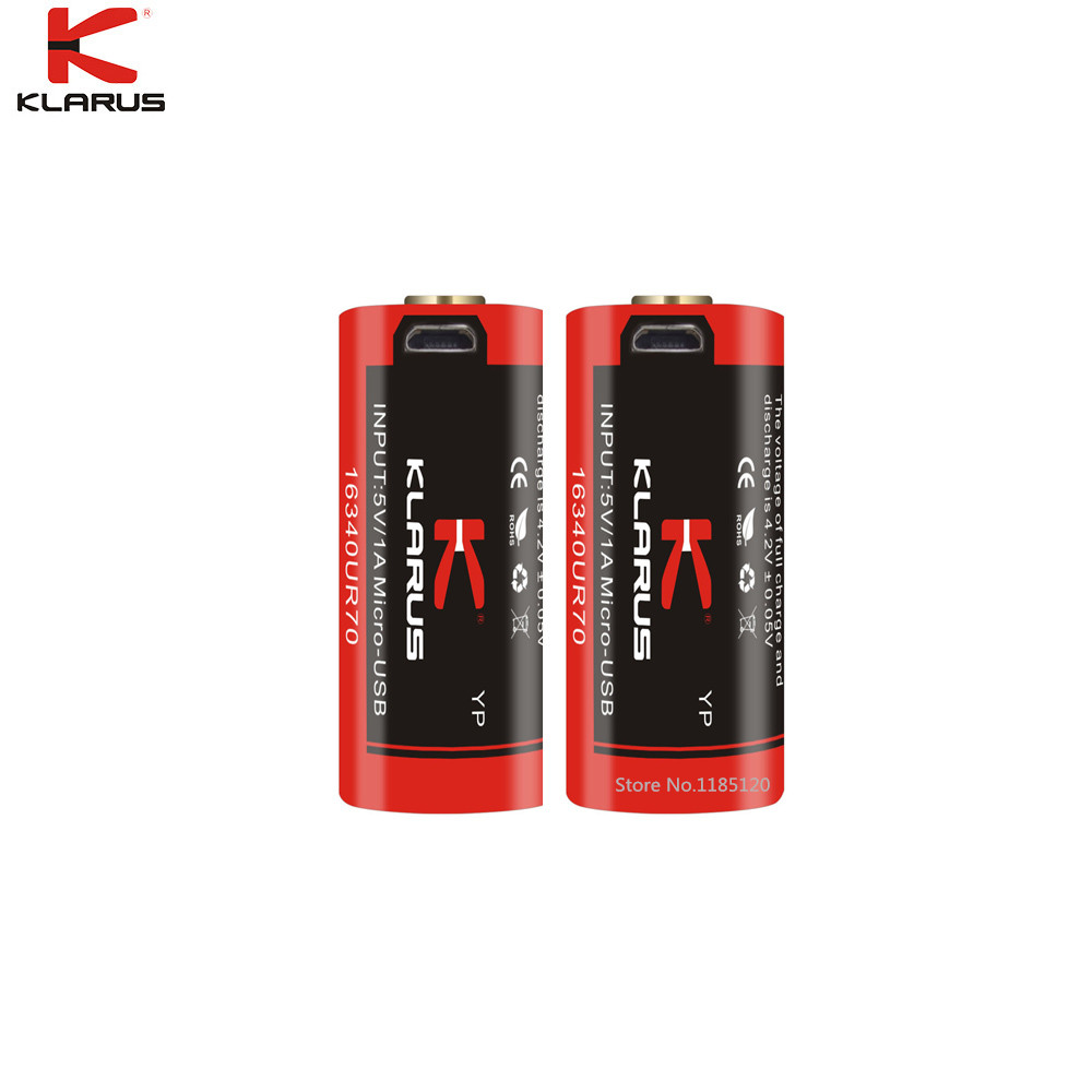 2 pcs KLARUS 16340UR70 700 mAh 3.6 V Micro-USB opladen zaklamp batterij 16340 oplaadbare batterij li-ion batterij