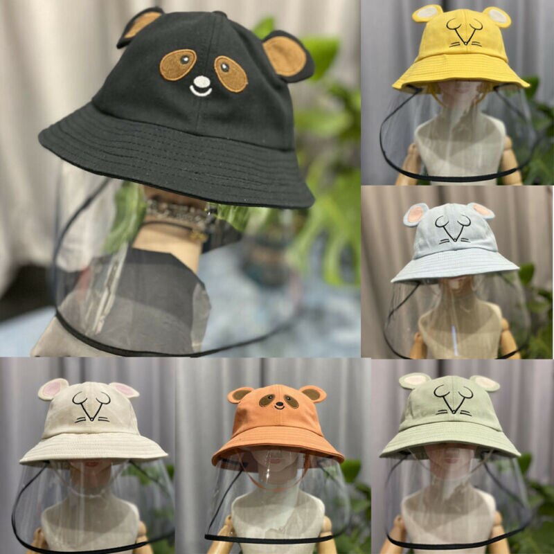 Kids Children Cute Cartoon Bear/Mouse Anti Saliva Anti Droplet Dust-proof Safe Protective Hats with Clear Full Face Cover Shield