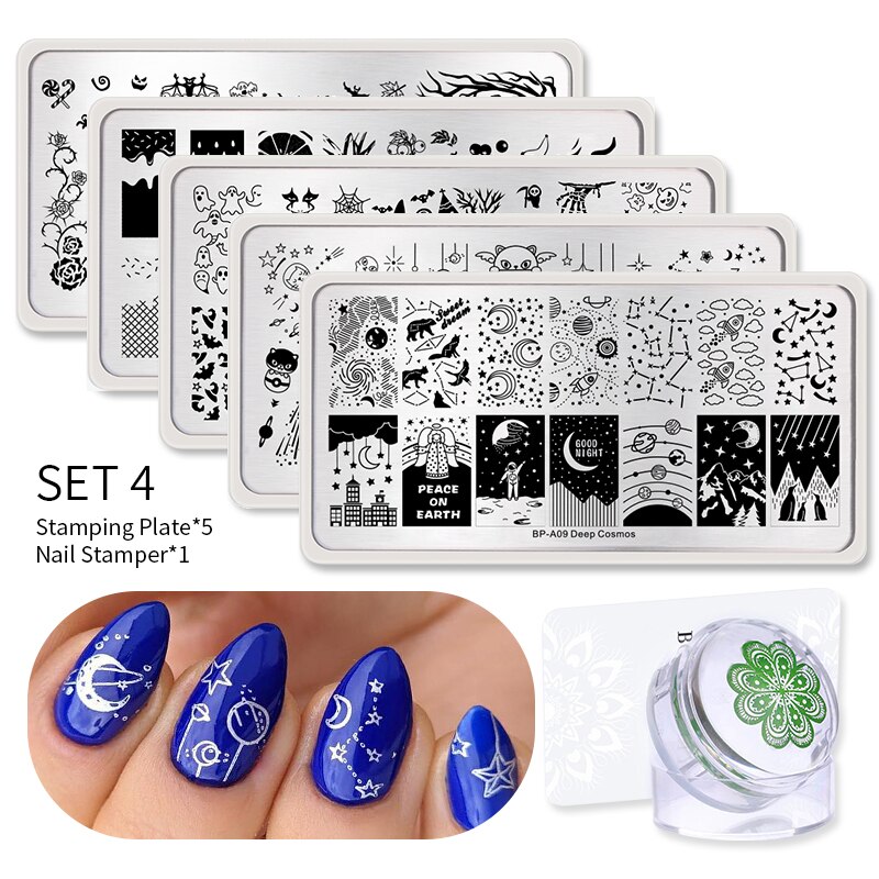 Geboren Pretty Nail Stempelen Platen Set Bloem Gemetory Diy Afbeelding Afdrukken Stencil Tool Nail Stempelen Template Met Stamper