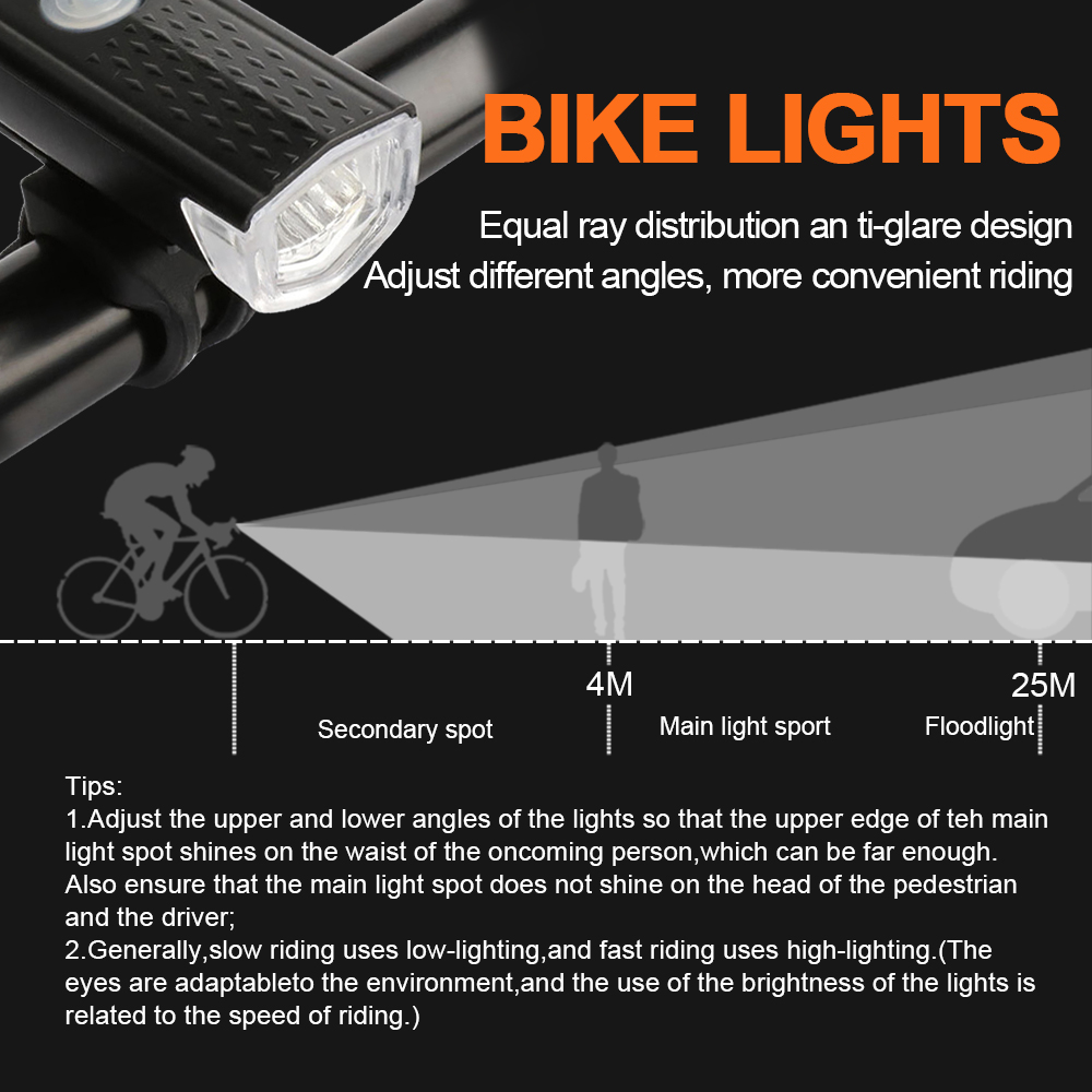 Juego de luces delanteras para bicicleta, luz trasera recargable por USB, fácil de instalar, 3 modos, accesorios para bicicleta, 2218