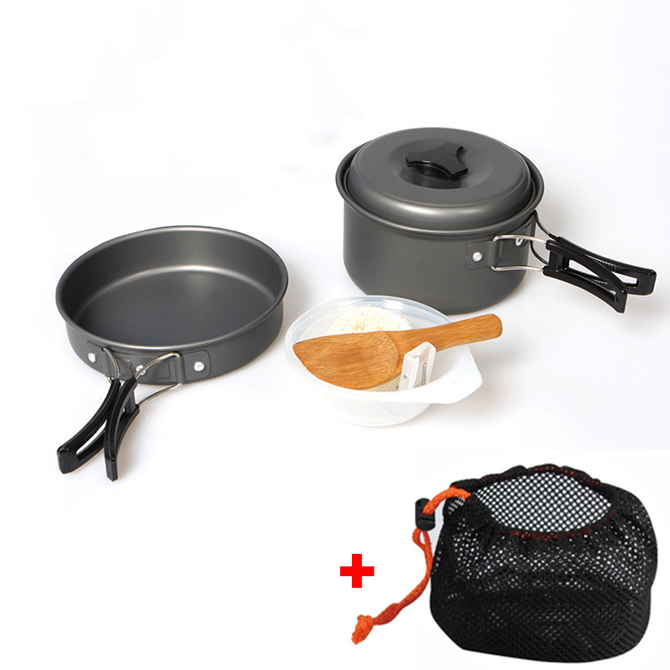 Camping Cookware Kit Outdoor Aluminum Cooking Set Water Kettle Pan Pot Bowl Travelling Hiking Picnic BBQ Tableware Equipment: Pots and Pans Black