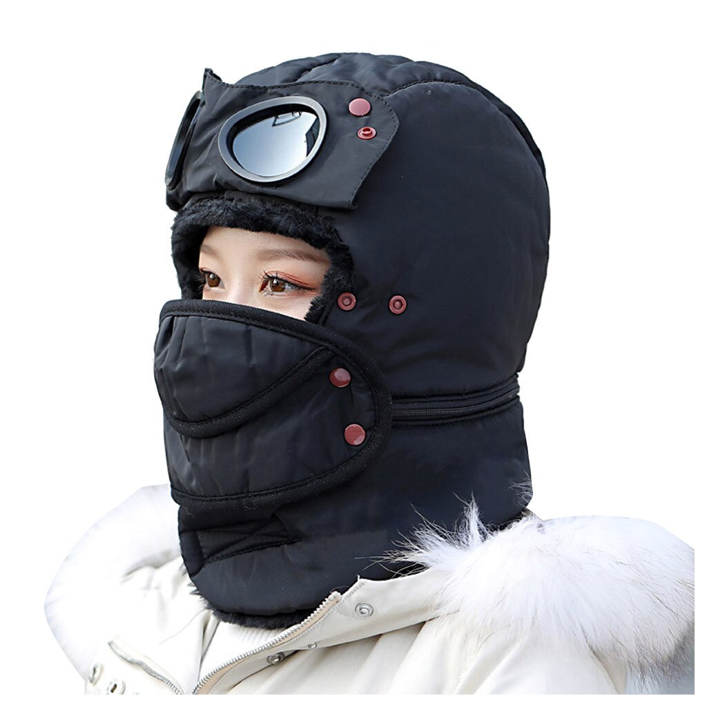 Winter Balaclava Beanie Hat Female For Women Men Face Mask Bonnet Windproof Thick Warm Snow Ski Winter Hat Cap Earflap#g30: Black
