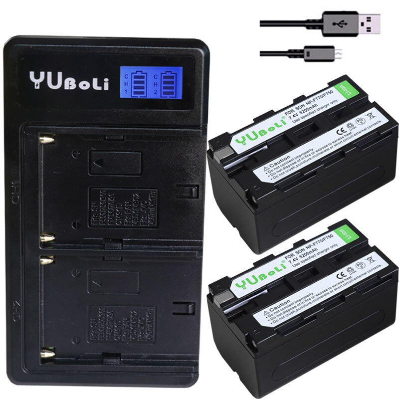 NP-F750 NP-F770 Battery 5200mAh + Dual LCD Charger for Sony Cameras: Charger and 2 Batteries