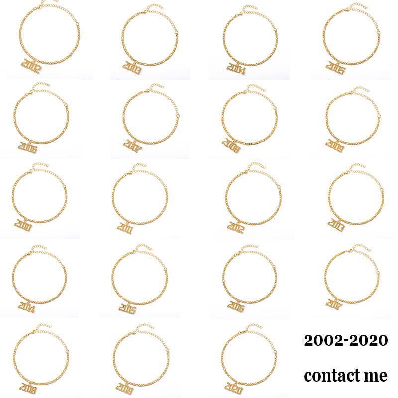 Bracelet cheville numéro d'année bracelets de cheville pour femme boho bijoux lien cubain chaîne de pied acier inoxydable police ancienne anglaise bracelet de cheville or: 2002-2020 conatct me