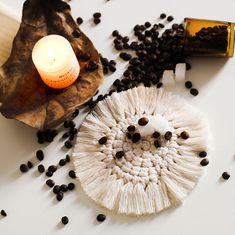 Table Mats Bohemian Handwoven Macrame Coasters Cotton Rope Braided Placemats Pad Table Decor Heat Resistant Table Mat Cup Pads