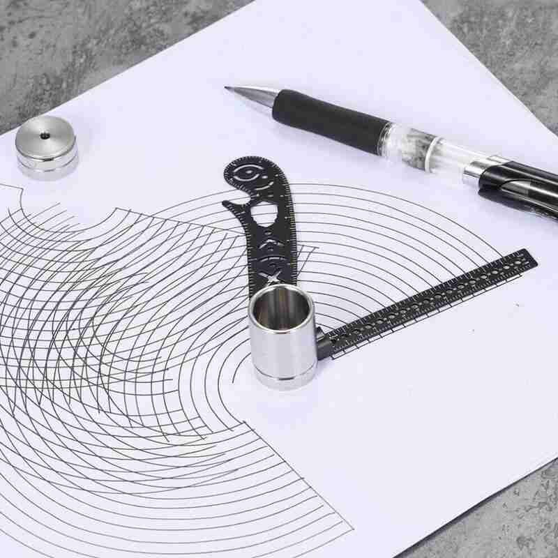 1PC Multifunction Drawing Curved Metallic Ruler with Mini Protractor Combo-Circles Tool Drawing Patterns Ruler Compass V2A9