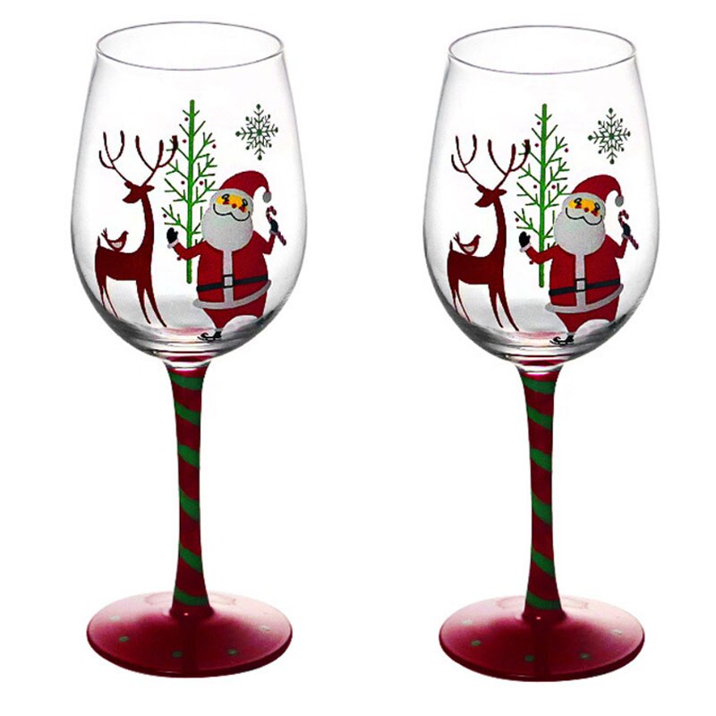 1/2Pcs 450ml Christmas Wine Glass Cup Hand Painted Santa Claus Wine Crystal Goblet Home Decoration Christmas Party Drinkwar