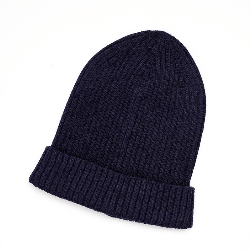 unisexe laine épais casquettes Simple solide chapeau mélanges doux Fine fil tricoté chapeau bonnets laine hiver printemps casquettes Skullies: Marine Bleu