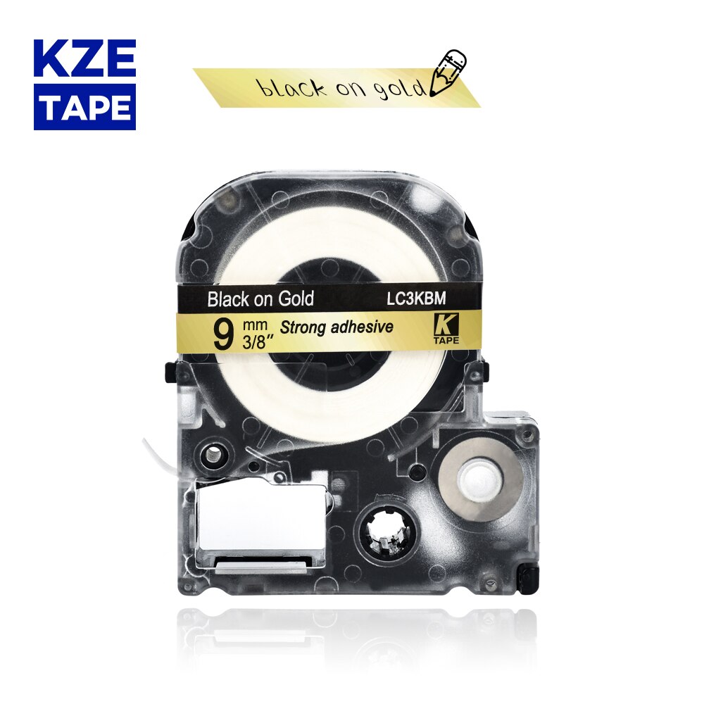 9mm 1pcs Multicolor SS9KW SC9YW SC9RW SD9K ST9KW Label Tapes for Epson Label Printer for KingJim label maker LW-300 LW400: black on gold